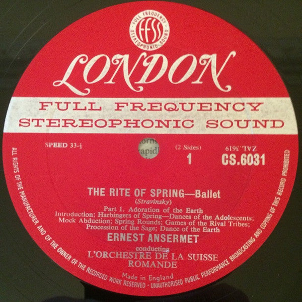 Igor Stravinsky, Ernest Ansermet Conducting L'Orchestre De La Suisse Romande : Le Sacre Du Printemps (LP)
