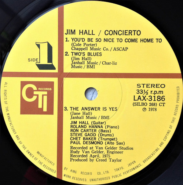 Jim Hall = Jim Hall : Concierto = アランフェス協奏曲 (LP, Album, Ltd, RE)
