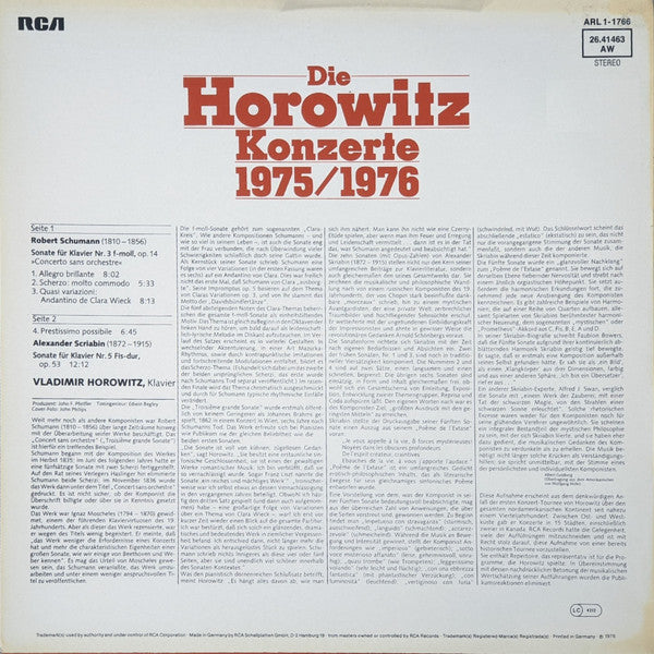 Vladimir Horowitz : Die Horowitz Konzerte 1975/1976 (LP)