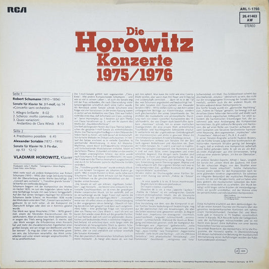 Vladimir Horowitz - Die Horowitz Konzerte 1975/1976 vinyl record, LP (Near Mint (NM or M-)) | Lulo Records