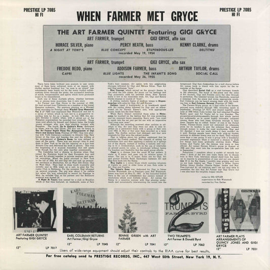 Art Farmer Quintet Featuring Gigi Gryce : When Farmer Met Gryce (LP, Album, Mono, RE)