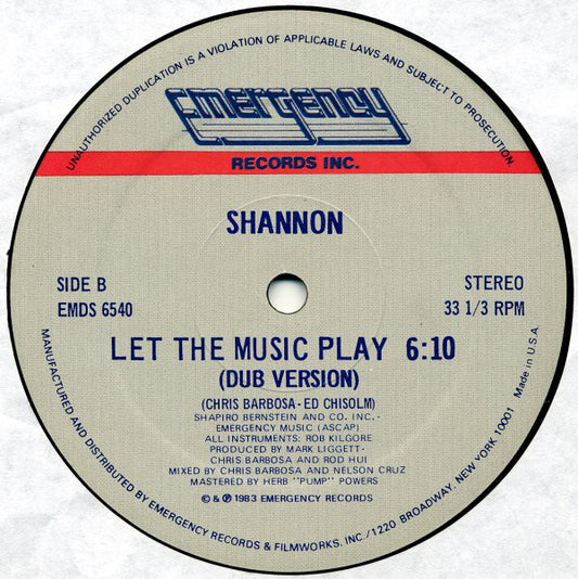 Shannon - Let The Music Play vinyl record, 12" (Near Mint (NM or M-)) | Lulo Records