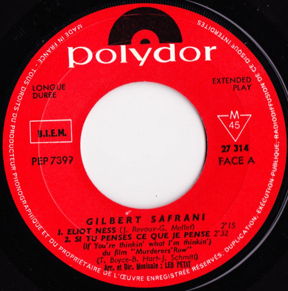 Gilbert Safrani : Eliot Ness (7", EP, Mono)