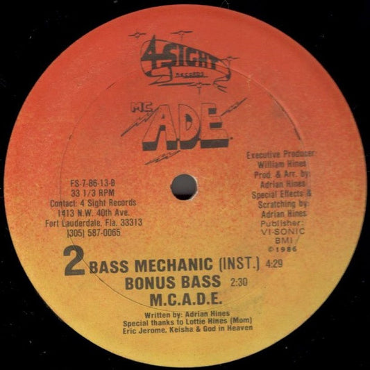 MC ADE - Bass Mechanic vinyl record, 12" (Very Good (VG)) | Lulo Records