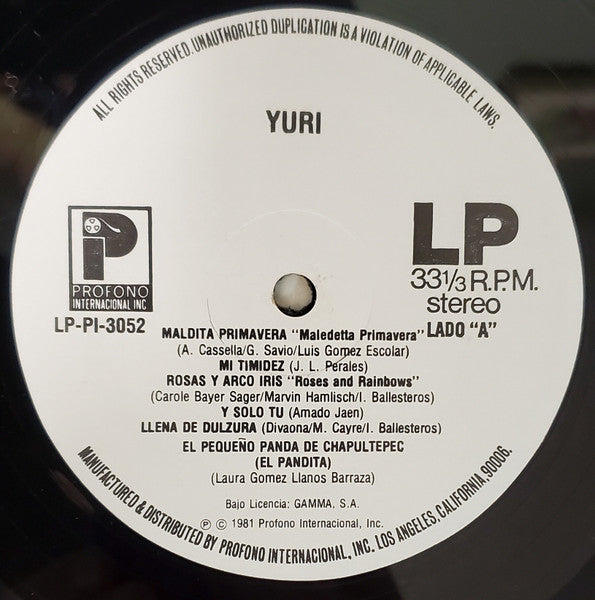 Yuri (3) : Llena De Dulzura (LP, Album)
