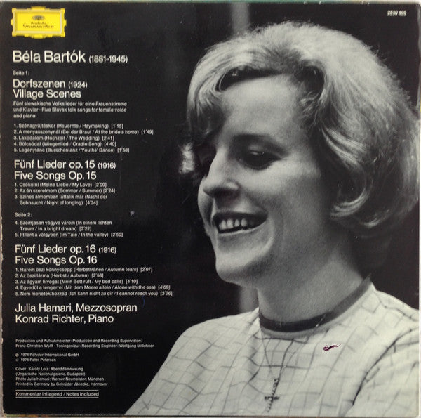 Béla Bartók, Julia Hamari, Konrad Richter : Dorfszenen = Village Scenes / Lieder Op. 15 & Op. 16 (LP)