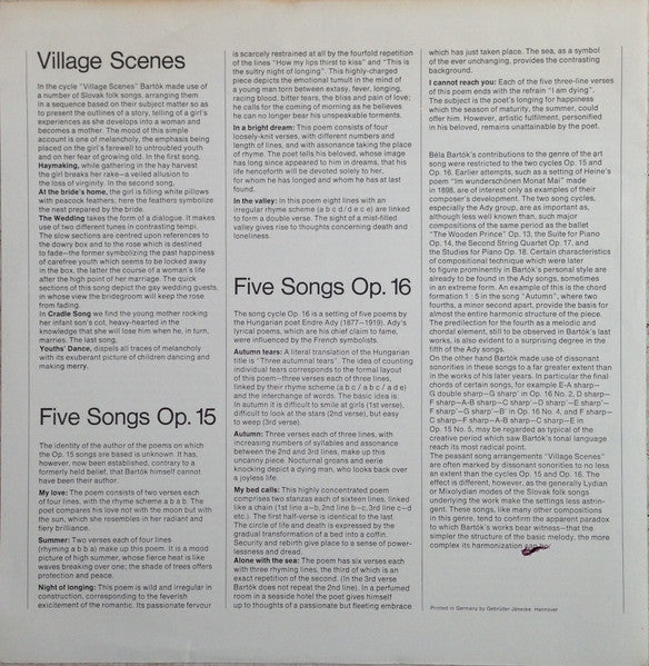 Béla Bartók, Julia Hamari, Konrad Richter : Dorfszenen = Village Scenes / Lieder Op. 15 & Op. 16 (LP)