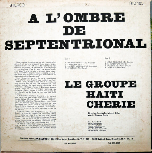 Le Groupe Haiti Cherie : A L'Ombre Du Septentrional (LP, Album)