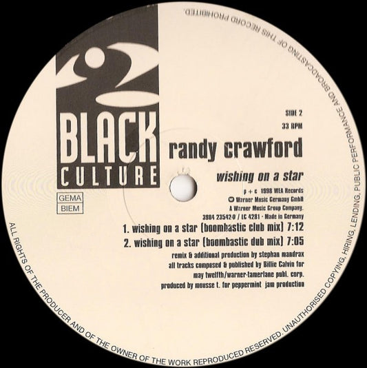 Randy Crawford - Wishing On A Star (Remixes) vinyl record, 12" (Very Good Plus (VG+)) | Lulo Records