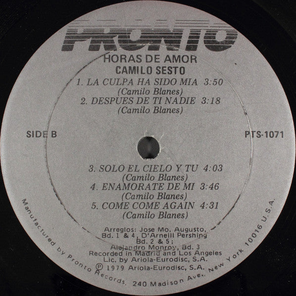 Camilo Sesto : Horas De Amor (LP, Album)