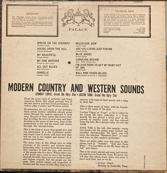 Various : Modern Country & Western Sounds (LP, Comp, Mono)