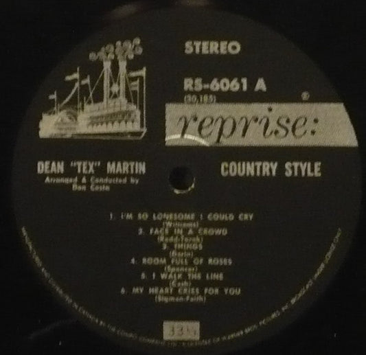 Dean Martin - Country Style vinyl record, LP (Very Good Plus (VG+)) | Lulo Records