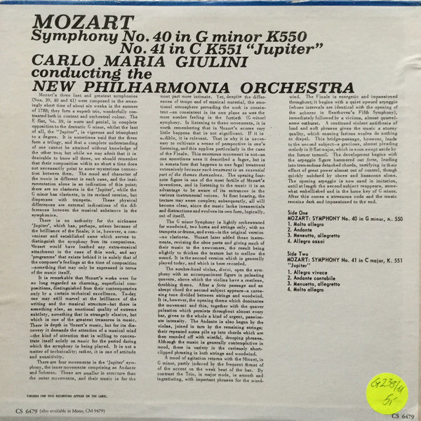 Wolfgang Amadeus Mozart - Carlo Maria Giulini, New Philharmonia Orchestra : Symphony No. 40 / Symphony No. 41 "Jupiter" (LP, Album, RE)