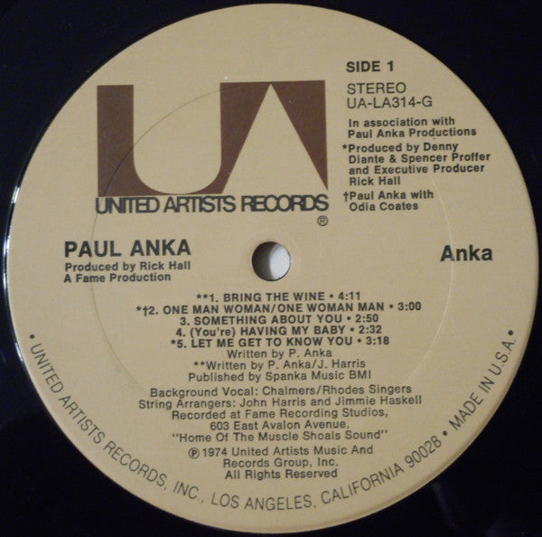 Paul Anka : Anka (LP, Album, Gat)