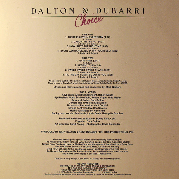 Dalton & Dubarri : Choice (LP, Album, PR )