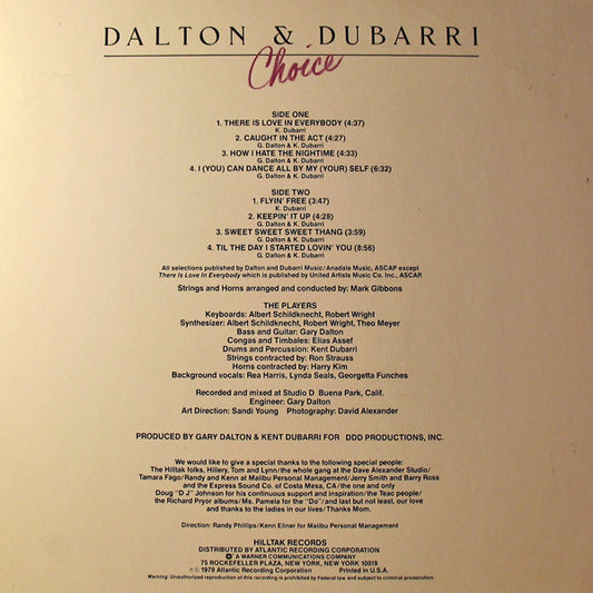Dalton & Dubarri - Choice vinyl record, LP (Mint (M)) | Lulo Records