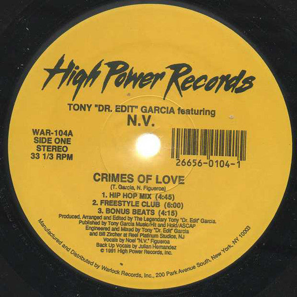 Tony Garcia featuring N.V. : Crimes Of Love (12")