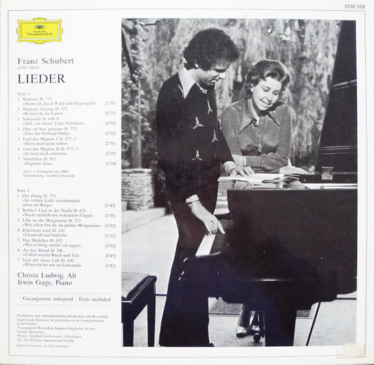 Christa Ludwig / Irwin Gage / Franz Schubert - Schubert-Lieder 2 vinyl record, LP (Near Mint (NM or M-)) | Lulo Records