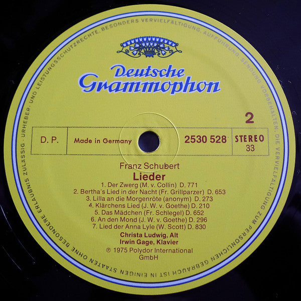 Christa Ludwig / Irwin Gage / Franz Schubert : Schubert-Lieder 2 (LP)