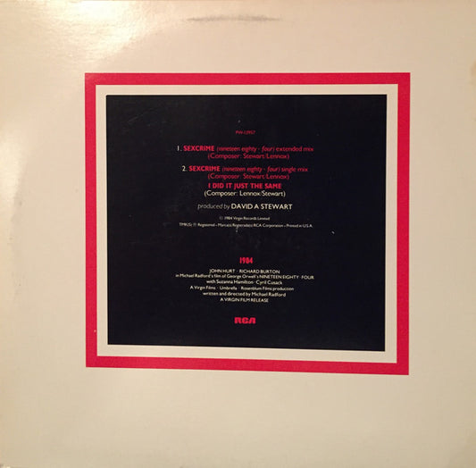 Eurythmics - Sexcrime (Nineteen Eighty-Four) vinyl record, 12" (Very Good Plus (VG+)) | Lulo Records