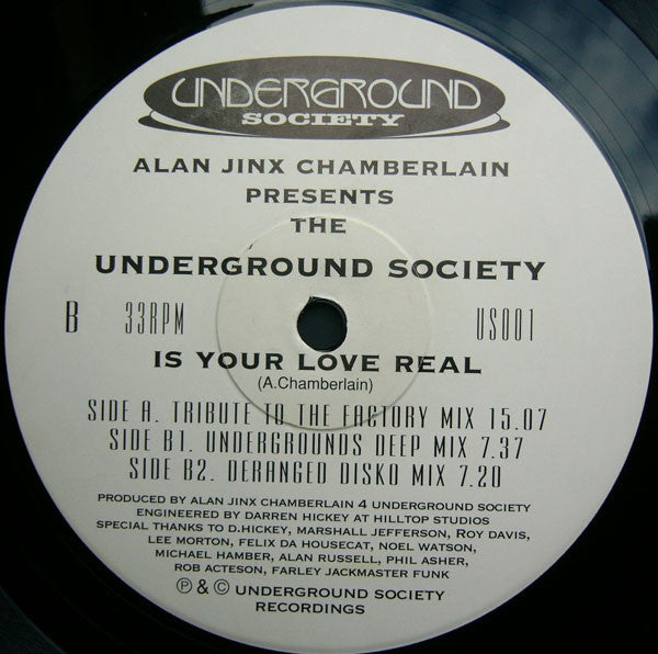 Alan Jinx Chamberlain Presents The Underground Society : Is Your Love Real (12")