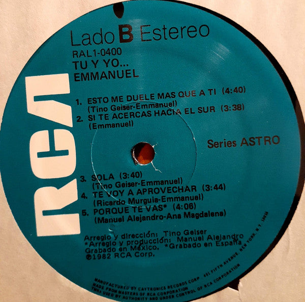 Emmanuel : Tú Y Yo... (LP, Album, Gat)