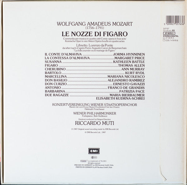 Wolfgang Amadeus Mozart, Thomas Allen, Margaret Price, Kathleen Battle, Jorma Hynninen, Ann Murray, Kurt Rydl, Wiener Philharmoniker, Riccardo Muti : Le Nozze Di Figaro (3xLP, Album + Box)