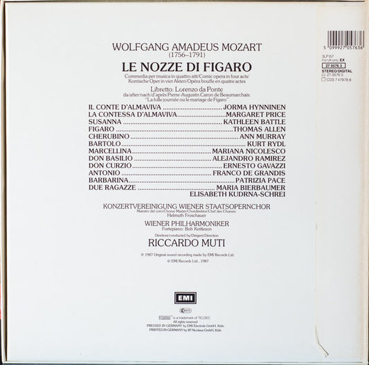 Wolfgang Amadeus Mozart, Thomas Allen, Margaret Price, Kathleen Battle, Jorma Hynninen, Ann Murray, Kurt Rydl, Wiener Philharmoniker, Riccardo Muti - Le Nozze Di Figaro vinyl record, 3xLP (Near Mint (NM or M-)) | Lulo Records