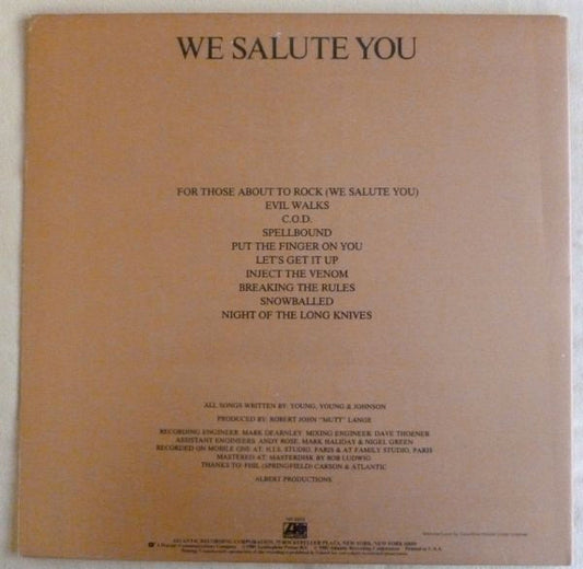 AC/DC : For Those About To Rock (We Salute You) (LP, Album, Club, Gat)