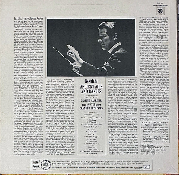 Ottorino Respighi - The Los Angeles Chamber Orchestra, Sir Neville Marriner : Ancient Airs And Dances (The Three Suites - 1917, 1923 & 1932) (LP, Quad)