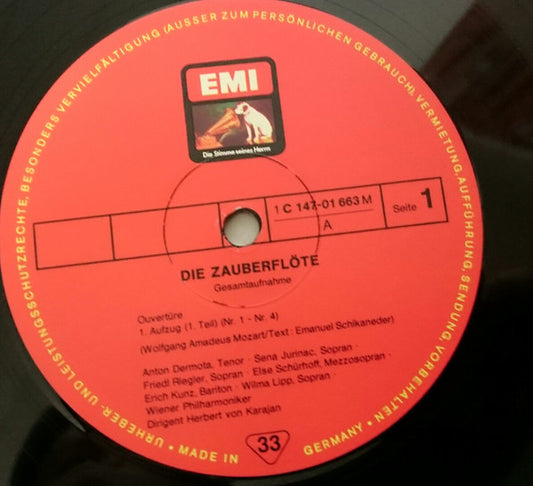 Wolfgang Amadeus Mozart, Irmgard Seefried • Wilma Lipp • Anton Dermota • Erich Kunz • Ludwig Weber • George London , Wiener Singverein, Wiener Philharmoniker, Herbert Von Karajan - Die Zauberflöte vinyl record, 3xLP (Near Mint (NM or M-)) | Lulo Records