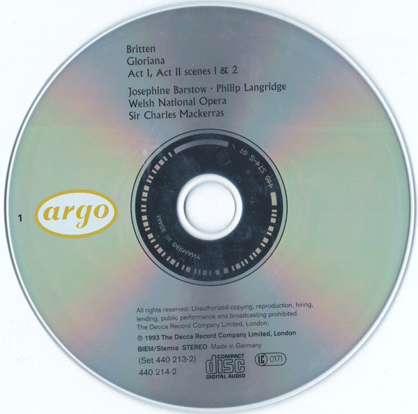 Benjamin Britten - Josephine Barstow • Philip Langridge • Alan Opie • Yvonne Kenny • Della Jones • Jonathan Summers • Welsh National Opera • Sir Charles Mackerras : Gloriana (2xCD, Album + Box)