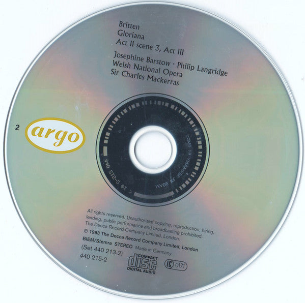 Benjamin Britten - Josephine Barstow • Philip Langridge • Alan Opie • Yvonne Kenny • Della Jones • Jonathan Summers • Welsh National Opera • Sir Charles Mackerras : Gloriana (2xCD, Album + Box)