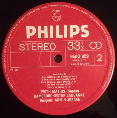 Joseph Haydn, Edith Mathis, Orchestre De Chambre De Lausanne • Armin Jordan : Arias = Arien (LP)