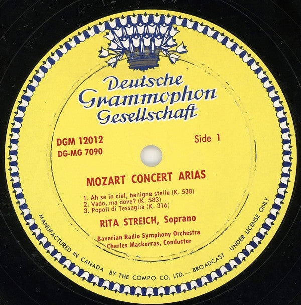 Wolfgang Amadeus Mozart, Rita Streich, Sir Charles Mackerras, Symphonie-Orchester Des Bayerischen Rundfunks : Mozart Concert Arias (LP, Album, Mono)