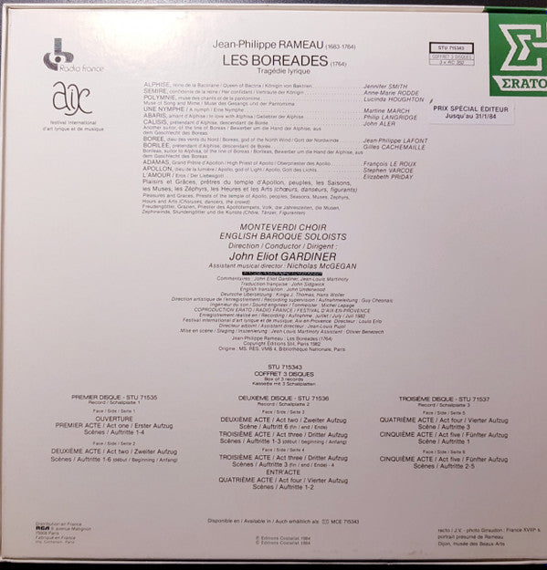 Jean-Philippe Rameau / John Eliot Gardiner, The Monteverdi Choir, The English Baroque Soloists - Jennifer Smith (3), Anne-Marie Rodde, Philip Langridge, John Aler, Jean-Philippe Lafont, Lucinda Houghton, Martine March, Elisabeth Priday, Gilles Cachemaille : Les Boréades (3xLP, Album + Box)
