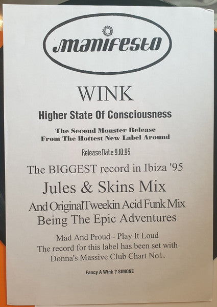 Josh Wink : Higher State Of Consciousness (12", Promo)