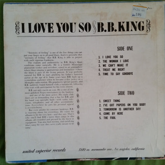B.B. King : I Love You So (LP, Album, RE)