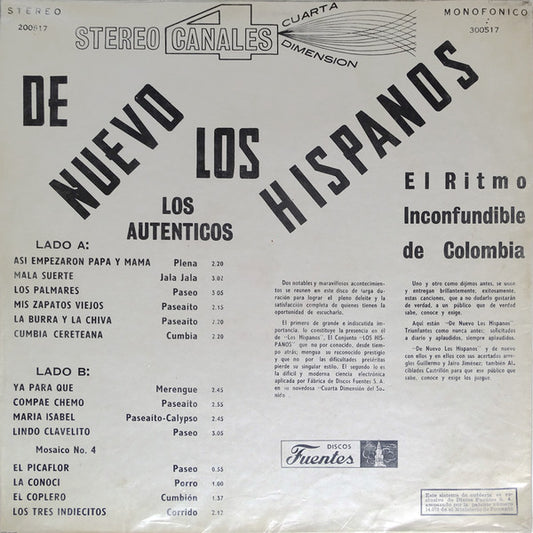 Los Hispanos : De Nuevo Los Hispanos (LP, Album, Mono)