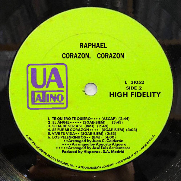 Raphael (2) : Corazón Corazón (LP, Album, Mono)