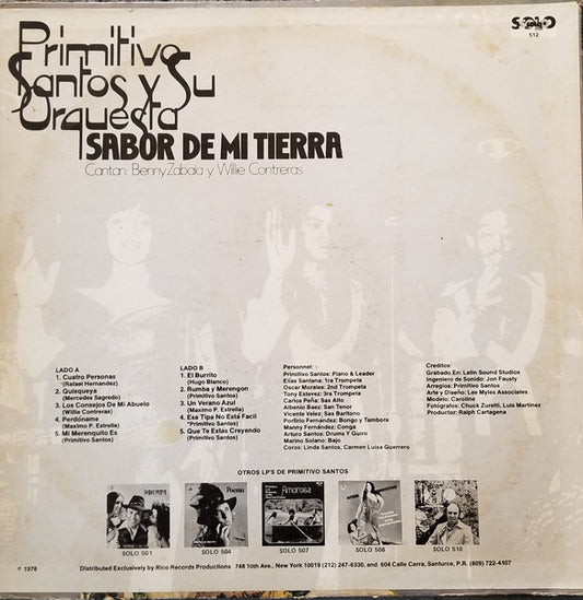 Primitivo Santos y Su Orquesta : Sabor De Mi Tierra (LP, Album)