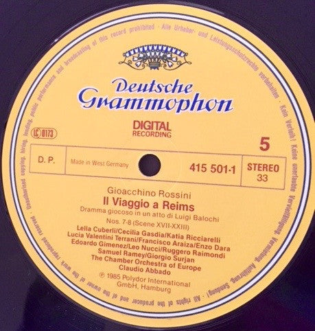 Gioacchino Rossini - Katia Ricciarelli, Lucia Valentini Terrani, Lella Cuberli, Cecilia Gasdia, Francisco Araiza, Edoardo Gimenez, Leo Nucci, Ruggero Raimondi, Samuel Ramey, Enzo Dara, Prague Philharmonic Chorus, The Chamber Orchestra Of Europe, Claudio A : Il Viaggio A Reims (3xLP, Album + Box)