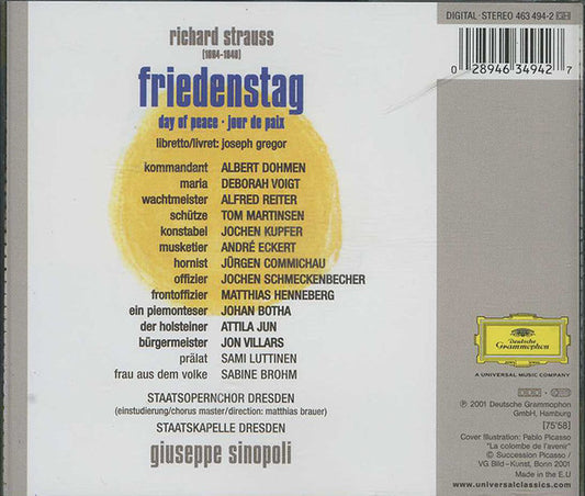 Richard Strauss - Giuseppe Sinopoli, Deborah Voigt · Albert Dohmen · Staatskapelle Dresden - Friedenstag vinyl record, CD (Near Mint (NM or M-)) | Lulo Records