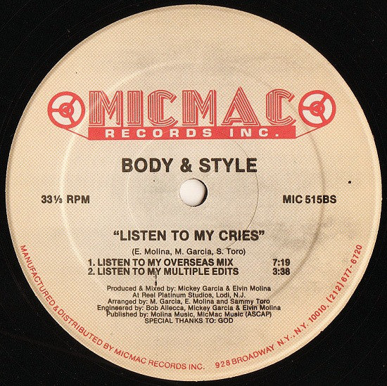 Body & Style : Listen To My Cries (12")
