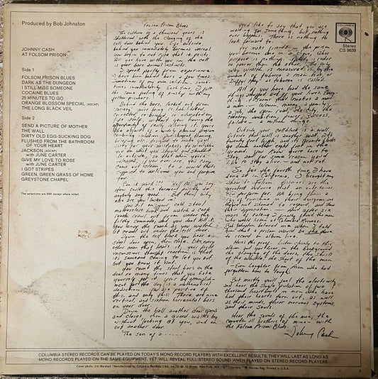 Johnny Cash : At Folsom Prison (LP, Album, Ter)
