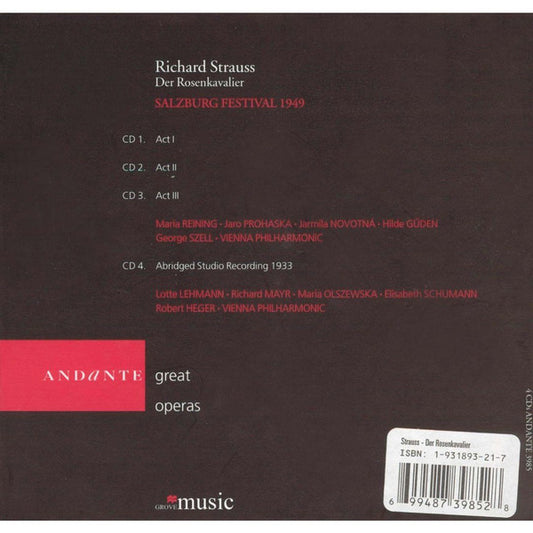 Richard Strauss - Hilde Güden · Jarmila Novotná · Jaro Prohaska · Maria Reining · Wiener Philharmoniker · George Szell - Der Rosenkavalier (Salzburg Festival 1949) vinyl record, 4xCD (Near Mint (NM or M-)) | Lulo Records