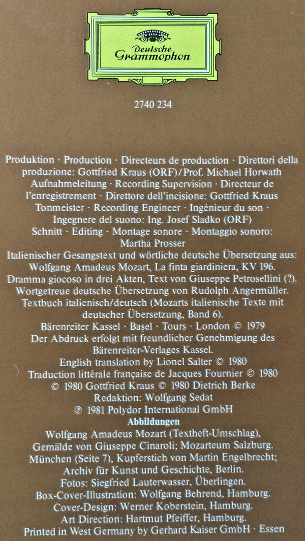 Wolfgang Amadeus Mozart, Das Mozarteum Orchester Salzburg, Leopold Hager : La Finta Giardiniera (4xLP, Box)