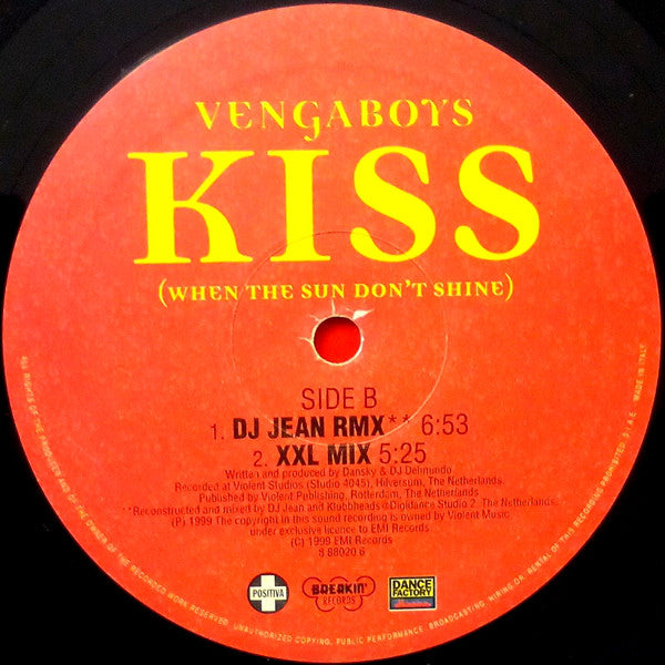Vengaboys : Kiss (When The Sun Don't Shine) (12")