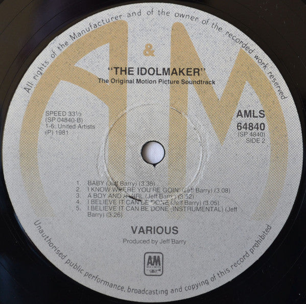 Various : The Idolmaker (The Original Motion Picture Soundtrack) (LP, Album)