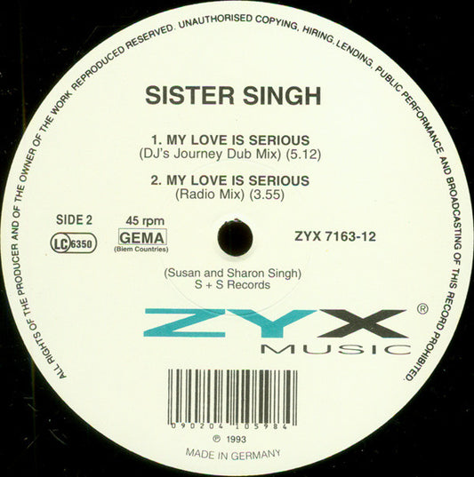 Sister Singh - My Love Is Serious vinyl record, 12" (Near Mint (NM or M-)) | Lulo Records